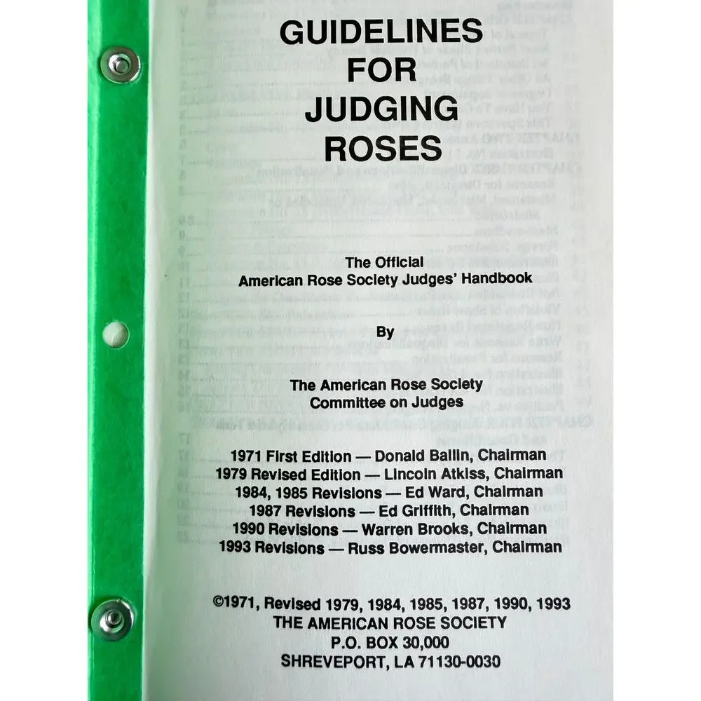 American Rose Society Judges Handbook Guidelines for Judging Roses 1993